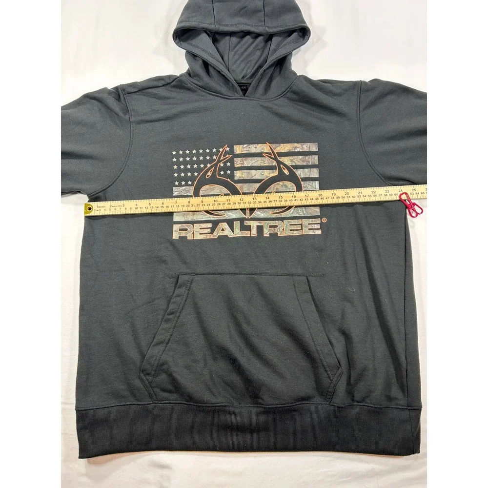 Realtree Mens Fleece Hoodie Black Camo American Flag Logo Sweatshirt XL